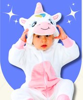 BoefieBoef Eenhoorn Wit Dieren Onesie & Pyjama voor Peuters en Kleuters - Kinder Verkleedkleding - Dieren Kostuum Pak - Roze