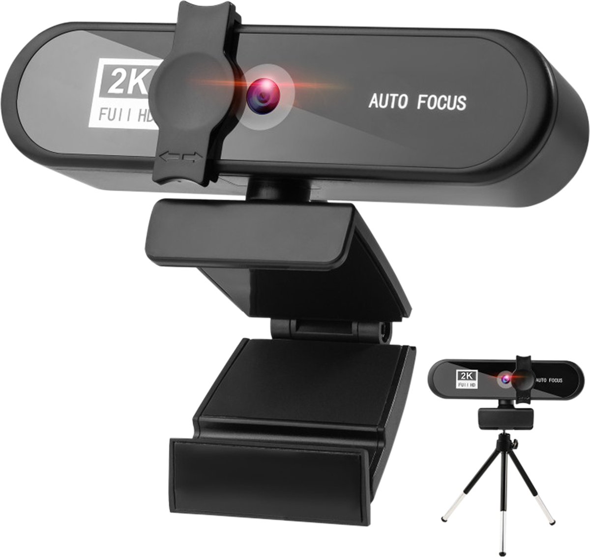 Heuts Goods - Webcam 2K - Incl. Tripod - Haarscherpe 2K Webcam - Ruisvrije Microfoon - Auto Focus - Webcam Cover - Voor Laptop en PC - Windows en Mac
