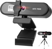 Heuts Goods - Webcam 2K - Incl. Trépied - Webcam 2K d'une netteté exceptionnelle - Microphone sans bruit - Focus automatique - Cache Webcam - Pour ordinateur portable et PC - Windows et Mac