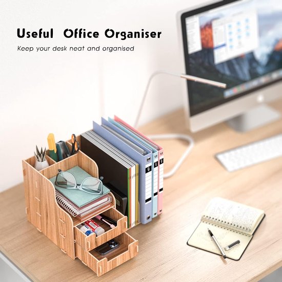 Maganize Porte-fichiers Rack -documents de bureau Organisateur soigné Rangement stationnaire pour papier A4, livres, stylos et cahiers