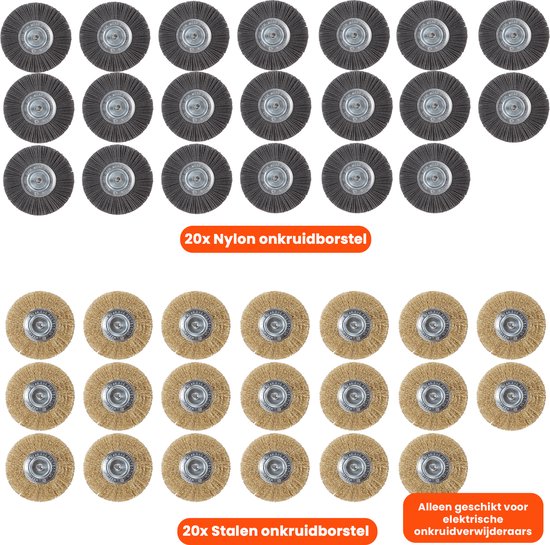 Foto: Universele borstelset voor elektrische onkruidborstel set van 20 onkruidverwijderaar onkruidverdelger stalen en nylon borstel 11cm voegenborstel grastrimmer