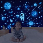 849 stuks Glow In The Dark sterren en planeten voor plafond, lichtgevende sterren planeten zonnestelsel muurstickers, lichtgevende sterren raket astronaut muursticker voor kinderen slaapkamer decoratie