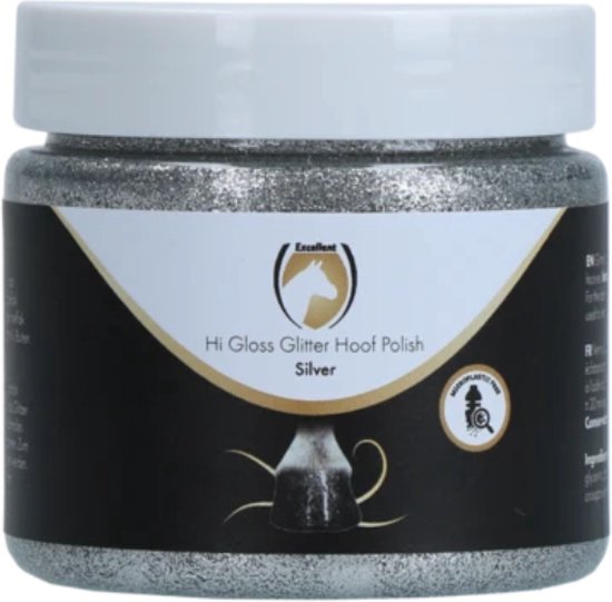 Excellent Glitter Hoeflak - 150 ml - Hoeflak – Paarden – Gelakte hoeven – Veelzijdig gebruik – Hydraterend en Verzorgend – Stralend – Makkelijk Aanbrengen en Verwijderen - Zilver Excellent Glitter Hoeflak - 150 ml - Hoeflak – Paarden – Gelakte hoeven – Veelzijdig gebruik – Hydraterend en Verzorgend – Stralend – Makkelijk Aanbrengen en Verwijderen - Zilver