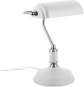 Leitmotiv Bank tafellamp - notarislamp - 35 cm hoog - E27 - wit met staal