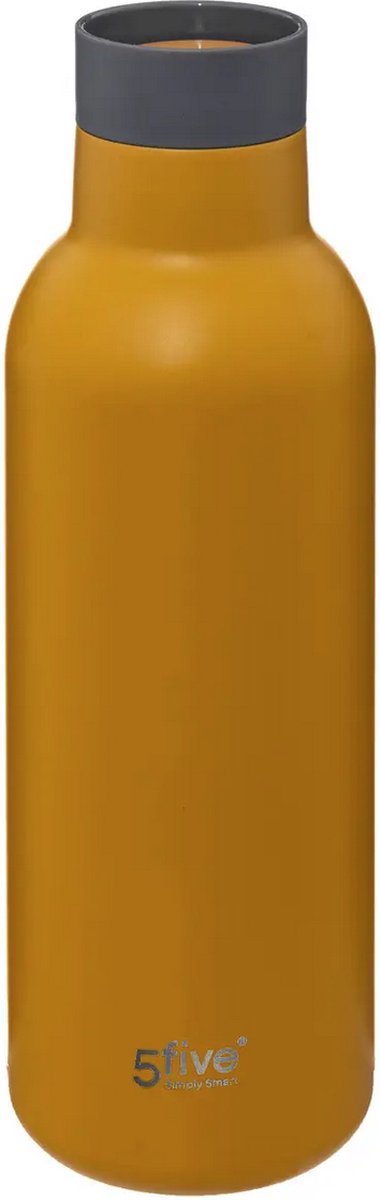 RVS drinkfles 450 ml met dop 360° - Mosterdgeel - duw dop - waterfles - thermosfles - Met dubbele wand - Thermosbeker Koffie, Thee en Koele dranken - Travel Mug