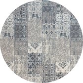 Vintage rond vloerkleed - Patchwork - Tapijten woonkamer - Noon blauw - 140cm ø