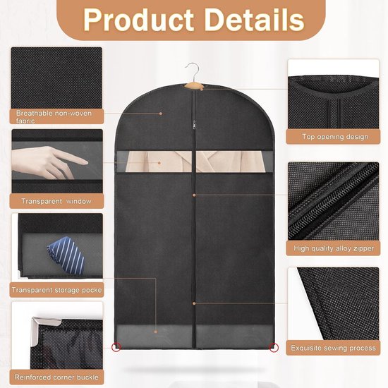 Zwarte kleding hoes voor kostuum WU 3 110 x 65 cm