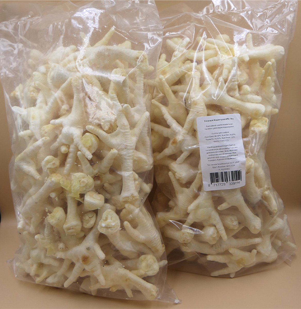 petsnack 2 x 1 kg witte kippenpoten voor honden 100 % puur vanaf 4 maanden tandverzorgend