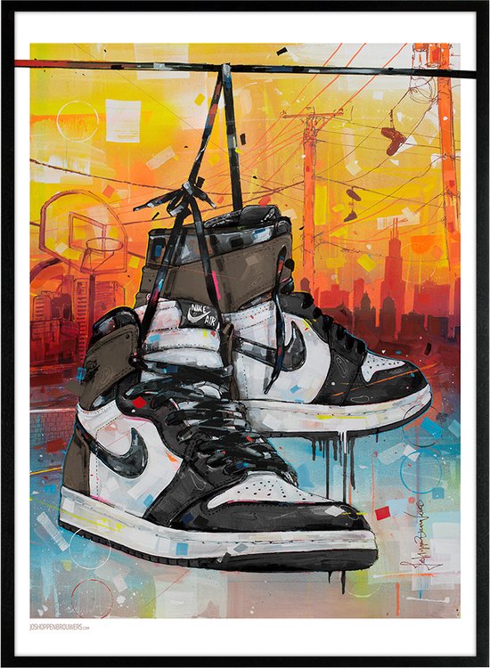 Sneaker print powerlines dark mocha 51x71 cm *ingelijst & gesigneerd