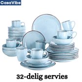 CasaVibe Service de Vaisselle - 32 pièces - 8 personnes - Céramique - Luxe - Service d'assiettes - Tasses - Bols - Blauw - Navia