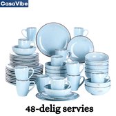 CasaVibe Service de Vaisselle - 48 pièces - 12 personnes - Céramique - Luxe - Service d'assiettes - Tasses - Bols - Blauw - Navia