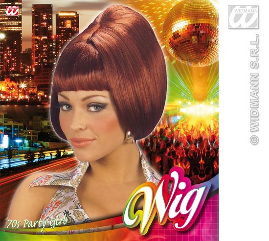 Widmann - Jaren 80 & 90 Kostuum - Pruik, Party Girl 70s Bruin - Bruin - Carnavalskleding - Verkleedkleding