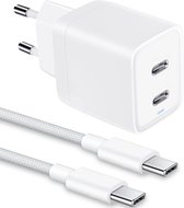 Dual chargeur USB C avec câble USB-C puissant - 1 mètre - 45 W - Chargeur rapide - Câble de charge USBC - Convient pour le chargement ultra rapide (Samsung) et Power Delivery 3.0 (Apple iPhone, MacBook, iPad)