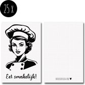 25x Minikaartje / Kleine kaartjes | EET SMAKELIJK | retro style | 85 x 55 mm | voor bij het (bestelde) eten / broodtrommel / lunchbox / traktaties