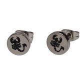 Aramat jewels ® - Ronde oorbellen schorpioen zwart zilverkleurig chirurgisch staal 8mm