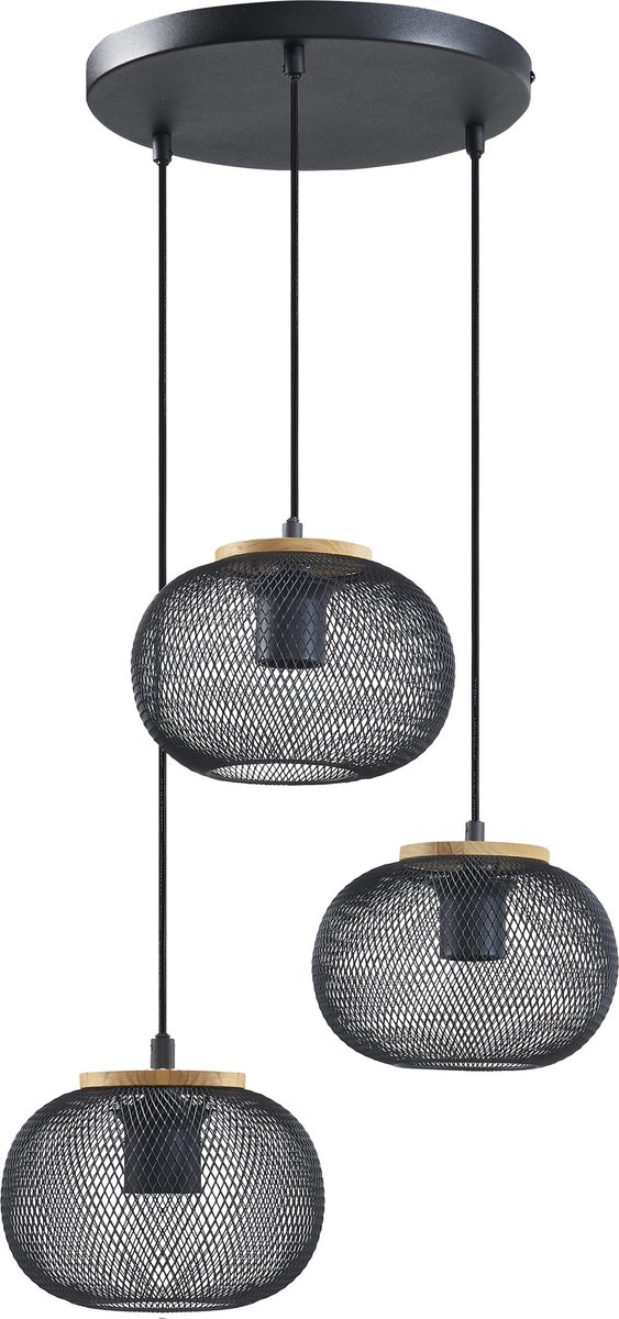 Hanglamp Stetson (3L) - Luxe hanglamp - 3 transparante gaaslampenkappen - Zwart