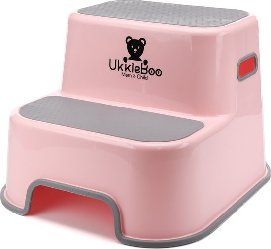 UkkieBoo Opstapje - Antislip Krukje voor keuken, WC en badkamer - Max 100kg - Roze