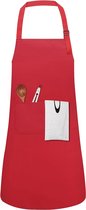 Kokschort verstelbaar schort met dubbele zak, waterdicht keukenschort voor dames heren keuken restaurant grill café, rood
