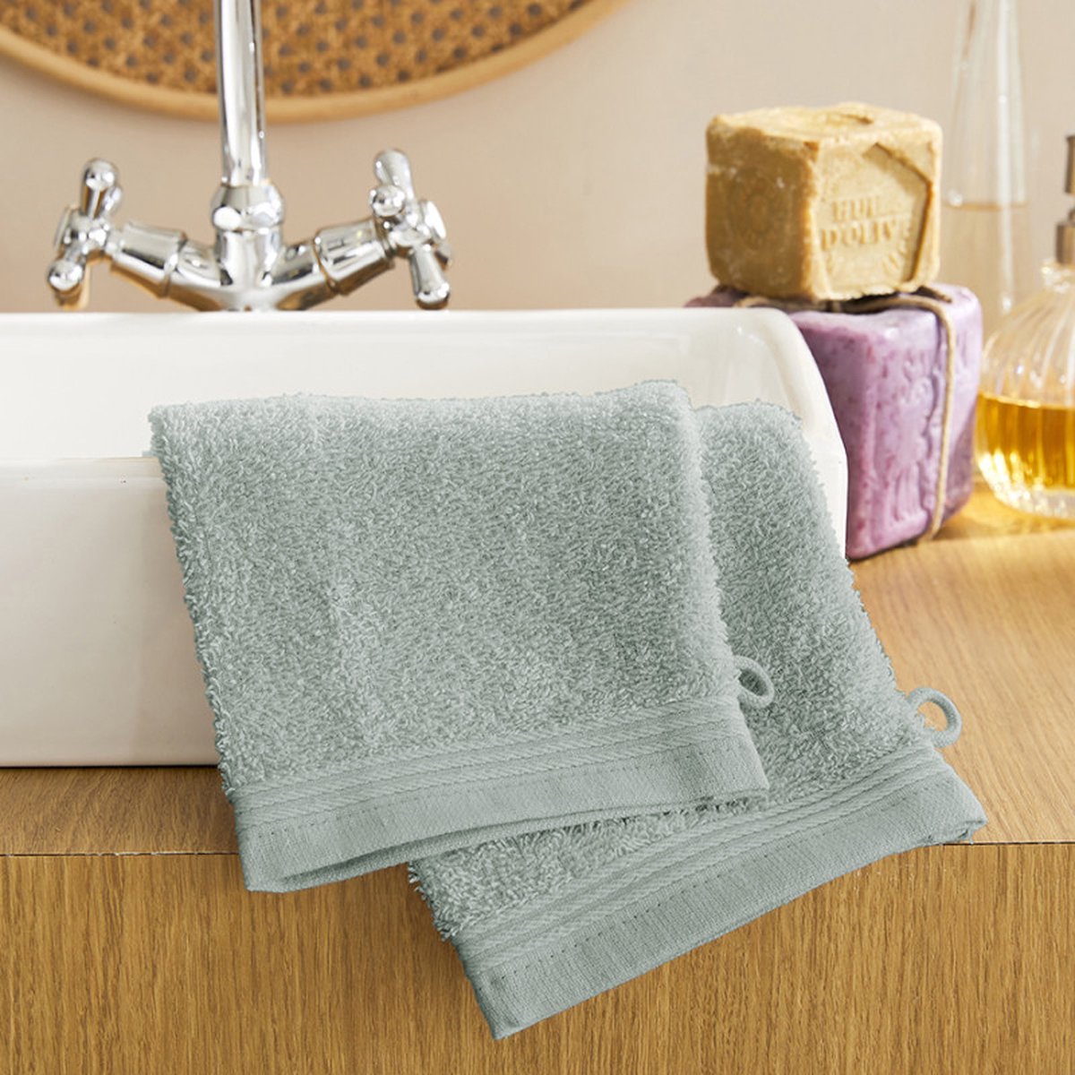 Univers Décor - Badstof "Spa" 15 x 21 cm / 400 gr/m² (1 verpakking) -Set van 2 - Celadon