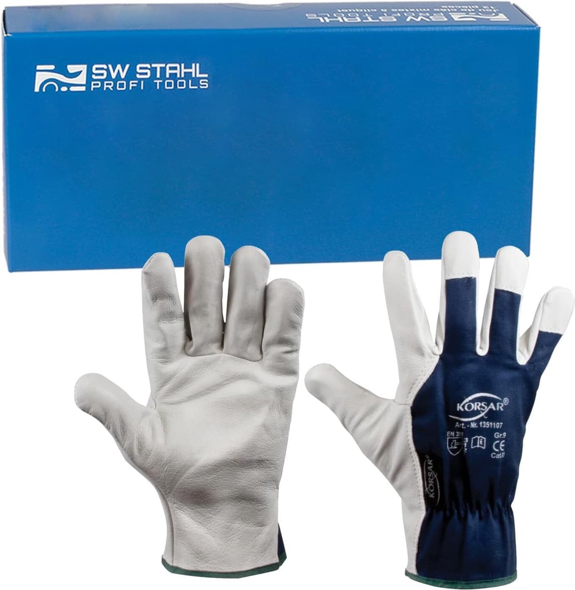 SW-Stahl 11541L handschoen van rundnappakatoen, maat. 9 blauw-wit