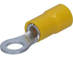 Verpakking met 100 stuks Kalitec RKSGM8 ringkabelschoenen 4-6mm² I gedeeltelijk geïsoleerd M8 geel I koper I PVC kraag I voor het verbinden van kabels of strengen I kabelschoen I kabelconnector I beschermt elektrische verbindingen