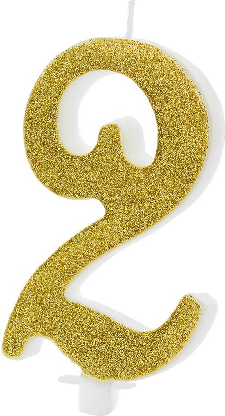 Partydeco - Verjaardagskaars 2 Glitter Goud