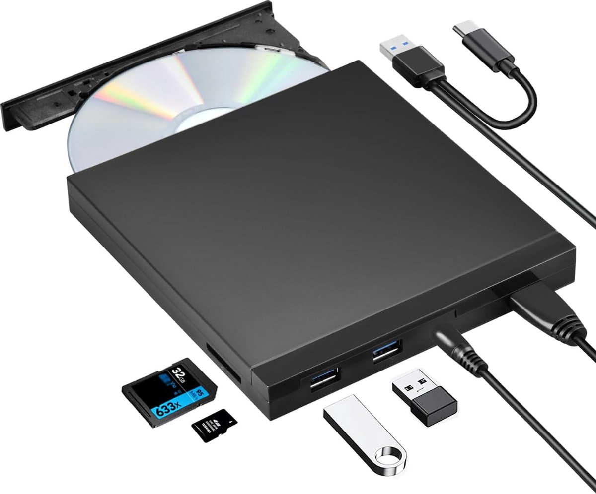NÖRDIC K595 Externe DVD Speler - Draagbaar - Brander en -speler - USB-hub - SD/TD-kaartlezer - NÖRDIC