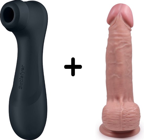 Satisfyer Pro 2 Gen 3 Zwart met Handful Medium Dildo Combinatie Voordeel Set