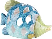Dekoratief | Theelichthouder vis, blauw, keramiek, 19x11x13cm | A240335