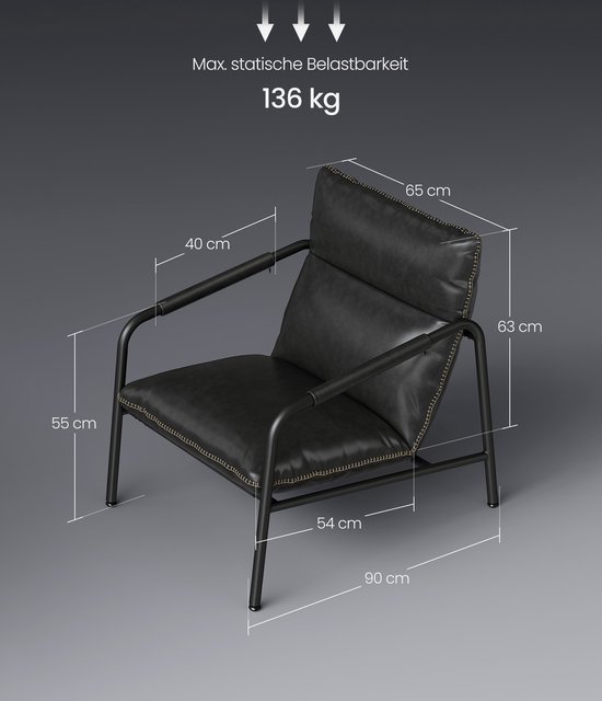 Sekh Fauteuil Loungestoel Relaxstoel armleuningstoel met metalen frame kunstleer... bol