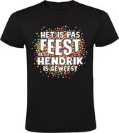 Het is pas feest als Hendrik is geweest Heren T-shirt - carnaval - feestje - party - confetti - festival - humor - grappig