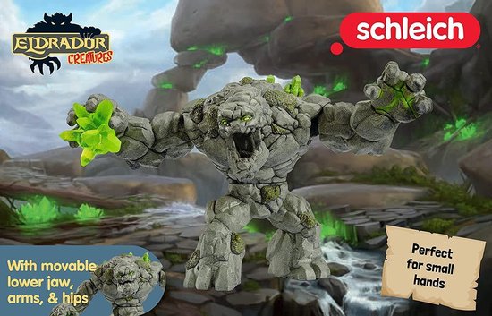 Schleich Eldrador Creatures Steenmonster met grijpbare ledematen in een natuurlijke omgeving.