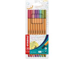 STABILO point 88 - Fineliner 0,4 mm - Nieuwe Kleuren - Etui Met 8 Kleuren