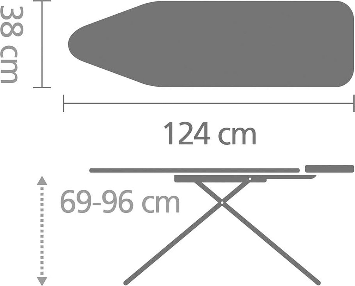 Strijkplank B - Verstelbare Werkhoogte - Opvouwbaar Frame - Strijkijzerhouder - Veerkrachtige Schuimlaag - Transportvergrendeling - Kinderslot - Anti-slip - Morning Breeze - 124x38 cm