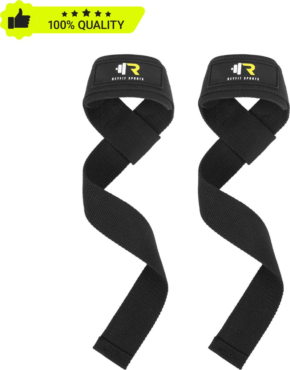 ReyFit Sports 2x Lifting Straps - Anti Slip met Padding - Powerlifting Straps - Deadlift Straps - Crossfit - Fitness Accessoires - Zwart