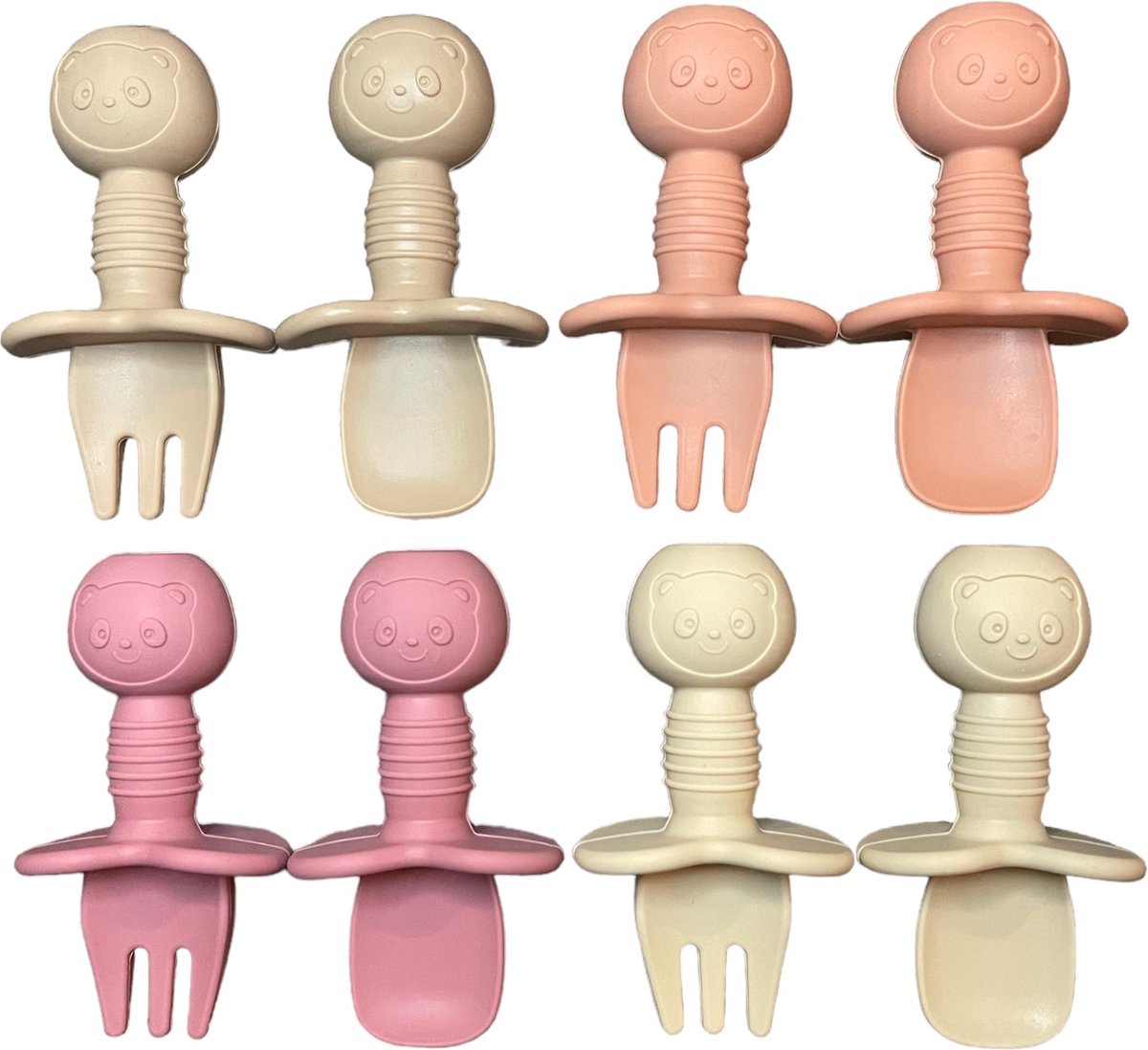 Goedkoopste Bestek Baby | Bestekset 8-delig | Siliconen | Taupe | Beige | Roest | Roze | Kind | Peuter | Baby
