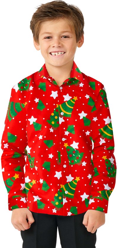 Suitmeister Christmas Trees Stars Red - Kids Overhemd - Kerst Outfit - Rood - Maat L