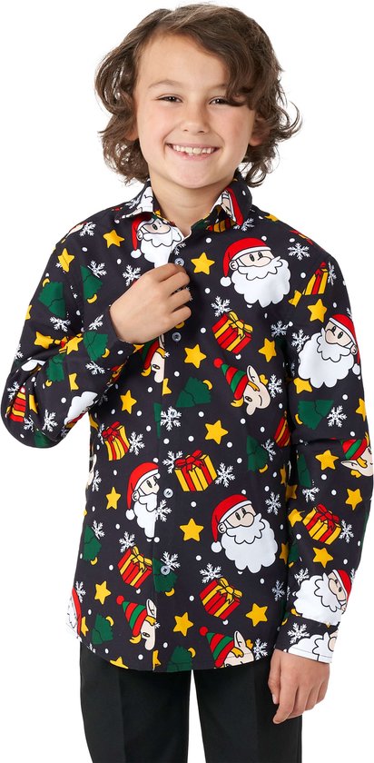 Suitmeister Santa Elves Black - Kids Overhemd - Elf Kostuum - Zwart - Maat XL