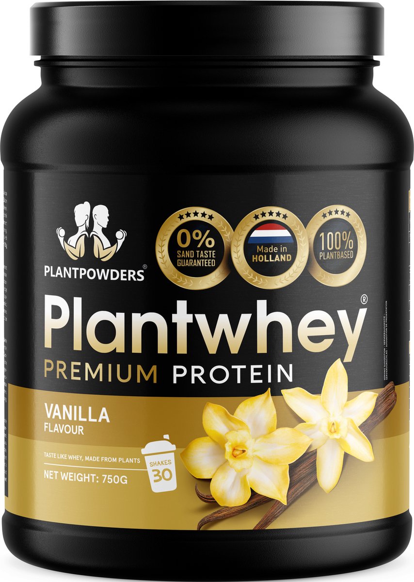 Goedkoopste Plantpowders - Plantwhey® - S'Werelds Eerste Plantaardige Eiwitshake Zonder Zandsmaak! - Lactosevrij - Proteïne Poeder - Eiwitpoeder - Vegan Proteïne Shake - Vanille - 750 gram (30 shakes