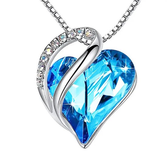 Ketting hartje versierd met blauw Swarovski® kristal - 45 cm - Valentijnsdag - Moederdag Cadeau - Geschenkset Vrouwen - Cadeau voor Vrouw - Verjaardagscadeau - Cadeau - Geschenk voor haar - Kerst Cadeau - Juwelia