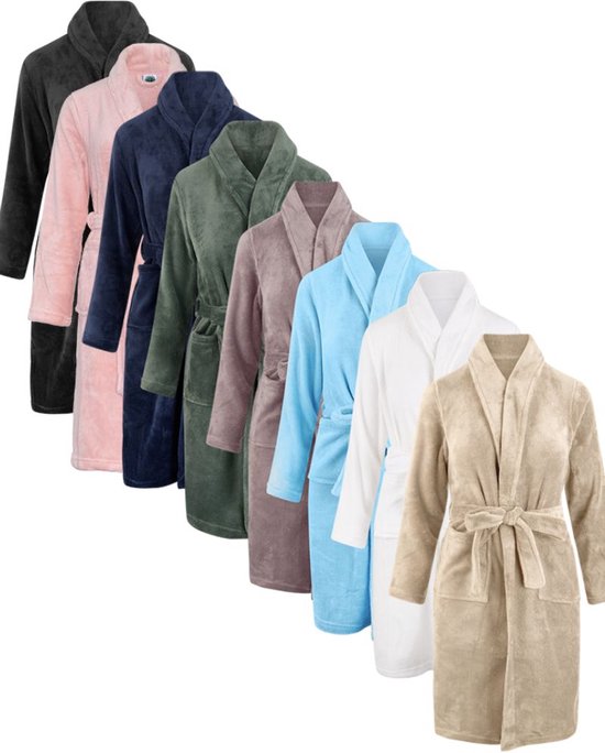 Unisex badjas fleece - sjaalkraag - zand - badjas heren - badjas dames - maat S/M - Relax Company