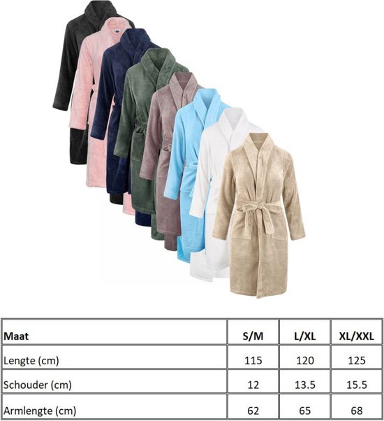 Unisex badjas fleece - sjaalkraag - zand - badjas heren - badjas dames - maat S/M - Relax Company