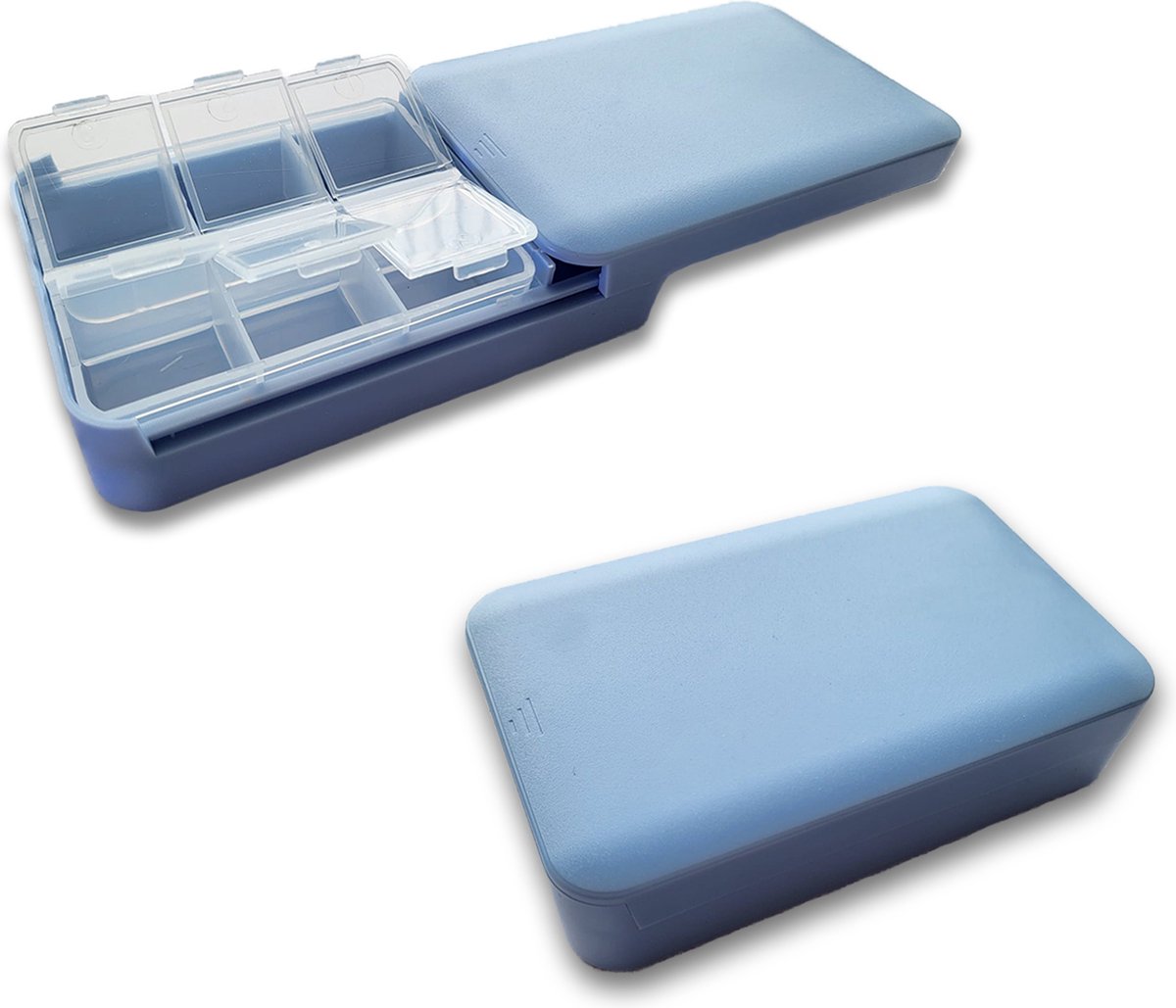 Goedkoopste PillMeds - Pillendoos - Met hoes - 6 vakken - Grote vakken - Schruifbaar - Blauw