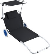 Chaise longue, chaise longue pliable | Chaise relax | | Camping/Plage | Incl. Oreiller | Ajustable | à roulettes - Chaises longues noirs