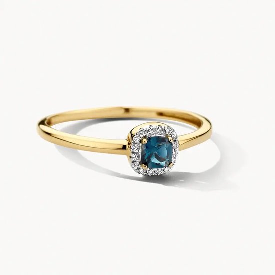 Blush Ring 1636YDL/54 14k Geelgoud 0,05crt G SI Diamant en Blauwe Topaz Maat 54