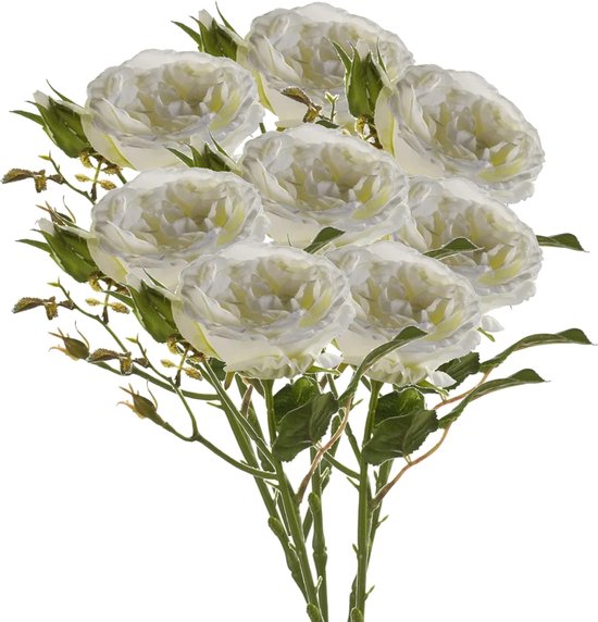 Emerald Kunstbloemen boeket roos Anne - 8x - creme - 37 cm - decoratie bloemen