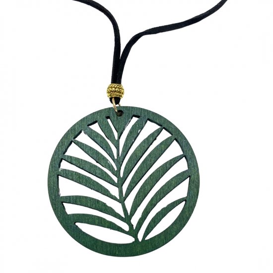 Ketting -groen -hout -palmblad -verstelbaar -goudkleur- Charme Bijoux