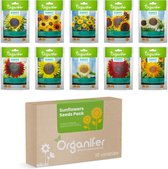 Zonnebloem Zadenpakket - 10 Soorten - Organifer - n Inclusief Avondzon & Moonwalker, Non-GMO - Ideaal voor Kleurrijke & Majestueuze Tuinen, Geschikt voor Potten & Borders, Gemakkelijk te Kweken met Compleet Groei-instructies, Voor Tuinliefhebber
