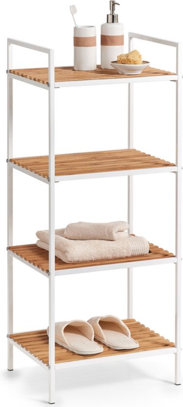 Zeller 18725 Scaffale 4 Ripiani In Bambù Per Bagno - 39x33x95 Cm, Colore Nero, Facile Da Montare