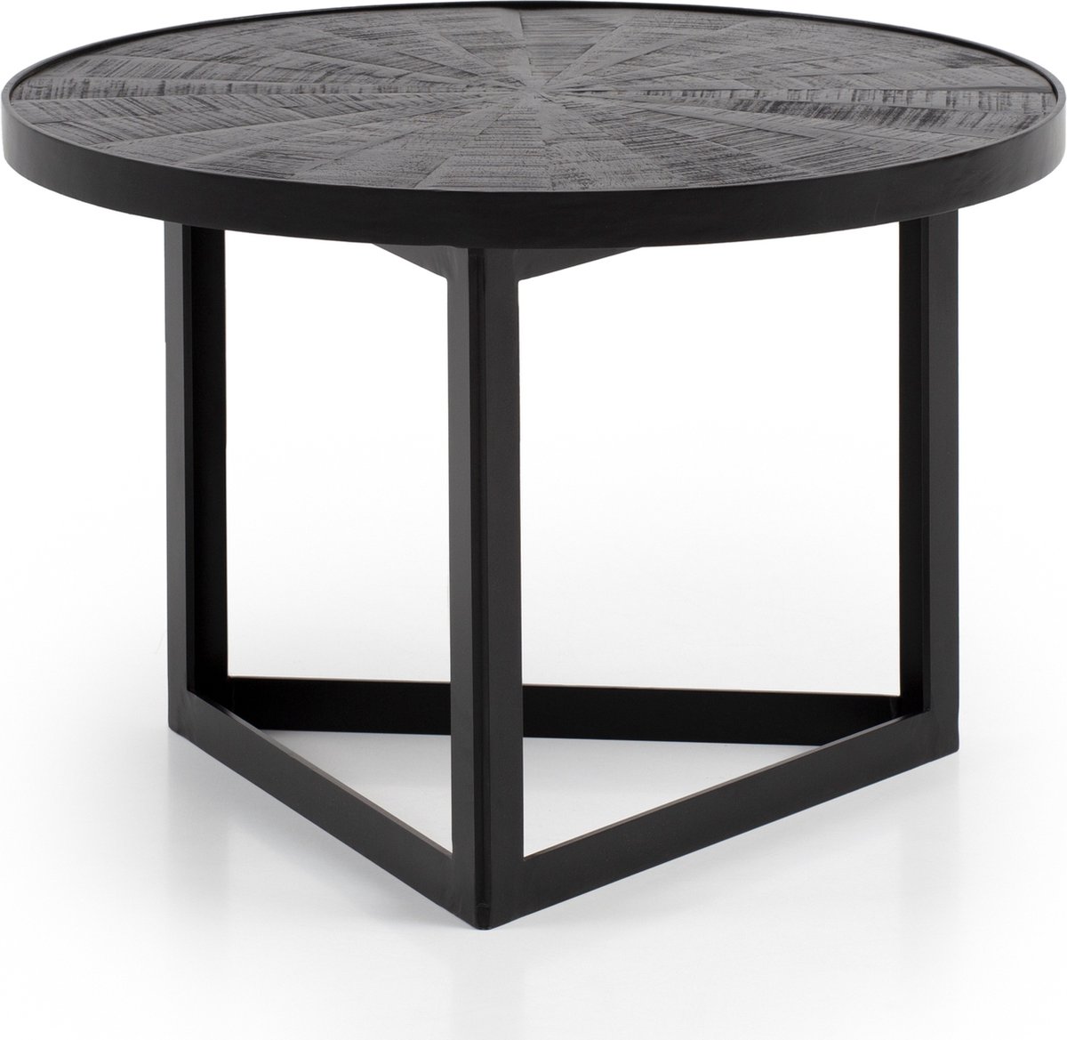 Salontafel 58x58x40 cm Mango Massief Hout / Metaal Zwart Salontafel Rond | Design woonkamertafel Industrieel | Salontafel woonkamer massief met houtpatroon